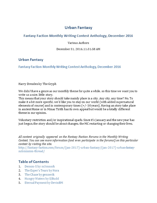 Fantasy Faction Monthly Writing Contest Anthology, December 2016