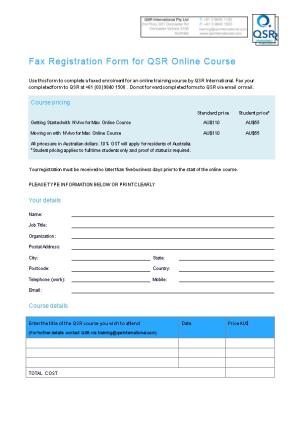 Fax Enrolment Form for QSR Eworkshop (AUS)