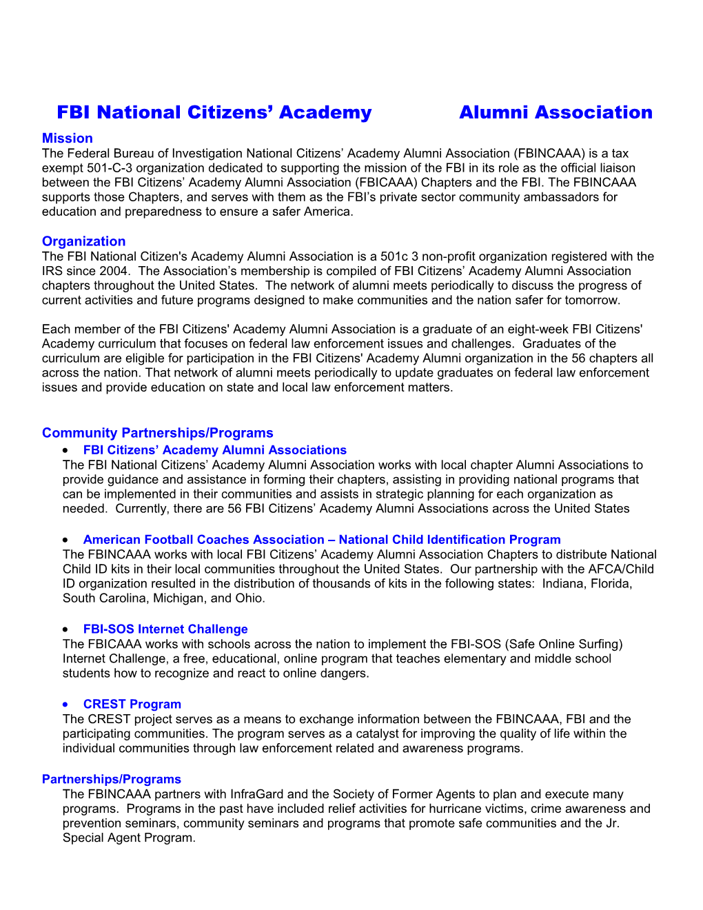 FBI National Citizens Academy Alumni Association