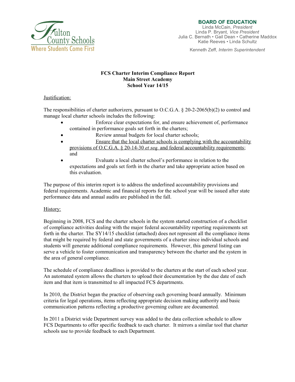 FCS Charter Quarterly Compliance Report