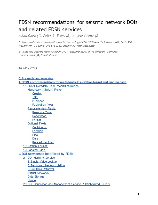 FDSN Recommendations for Seismic Network Dois and Related FDSN Services