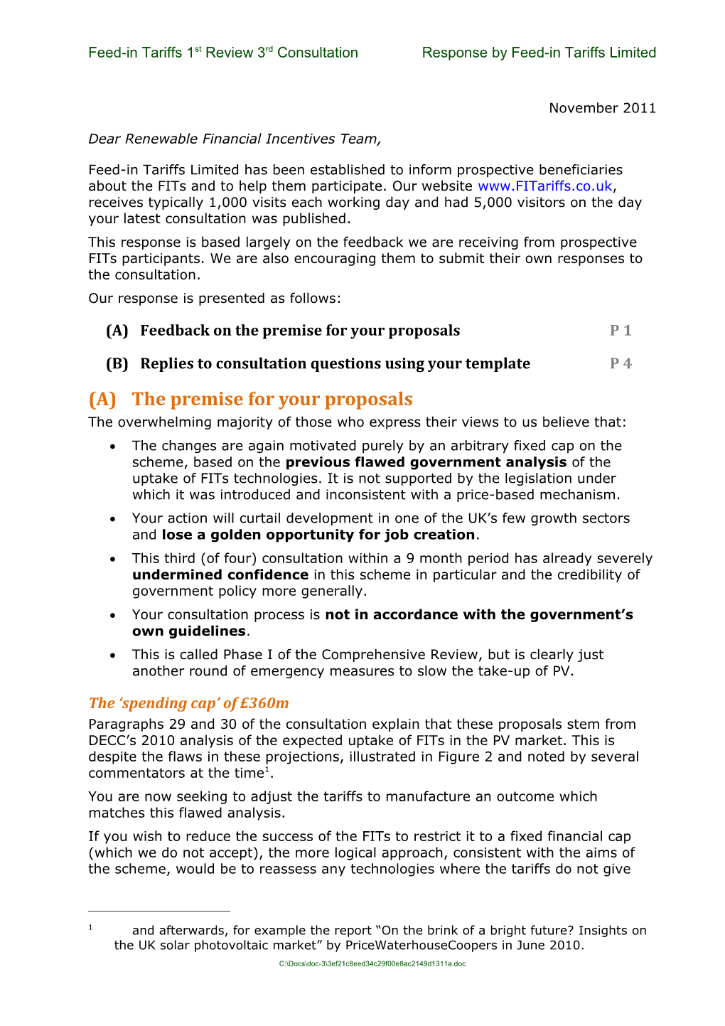 Feed-In Tariffs 1St Review 3Rdconsultationresponse by Feed-In Tariffs Limited