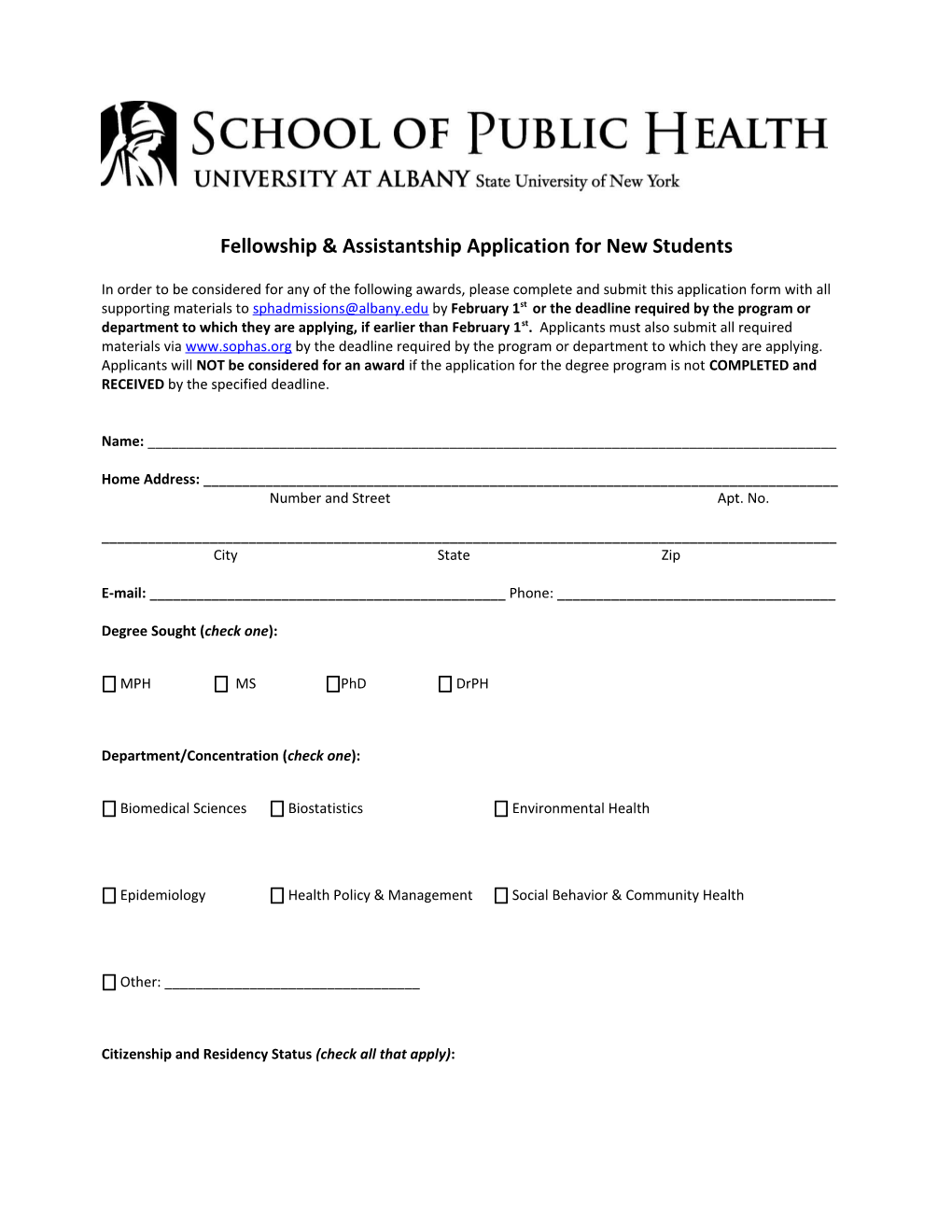 Fellowship & Assistantship Application for New Students