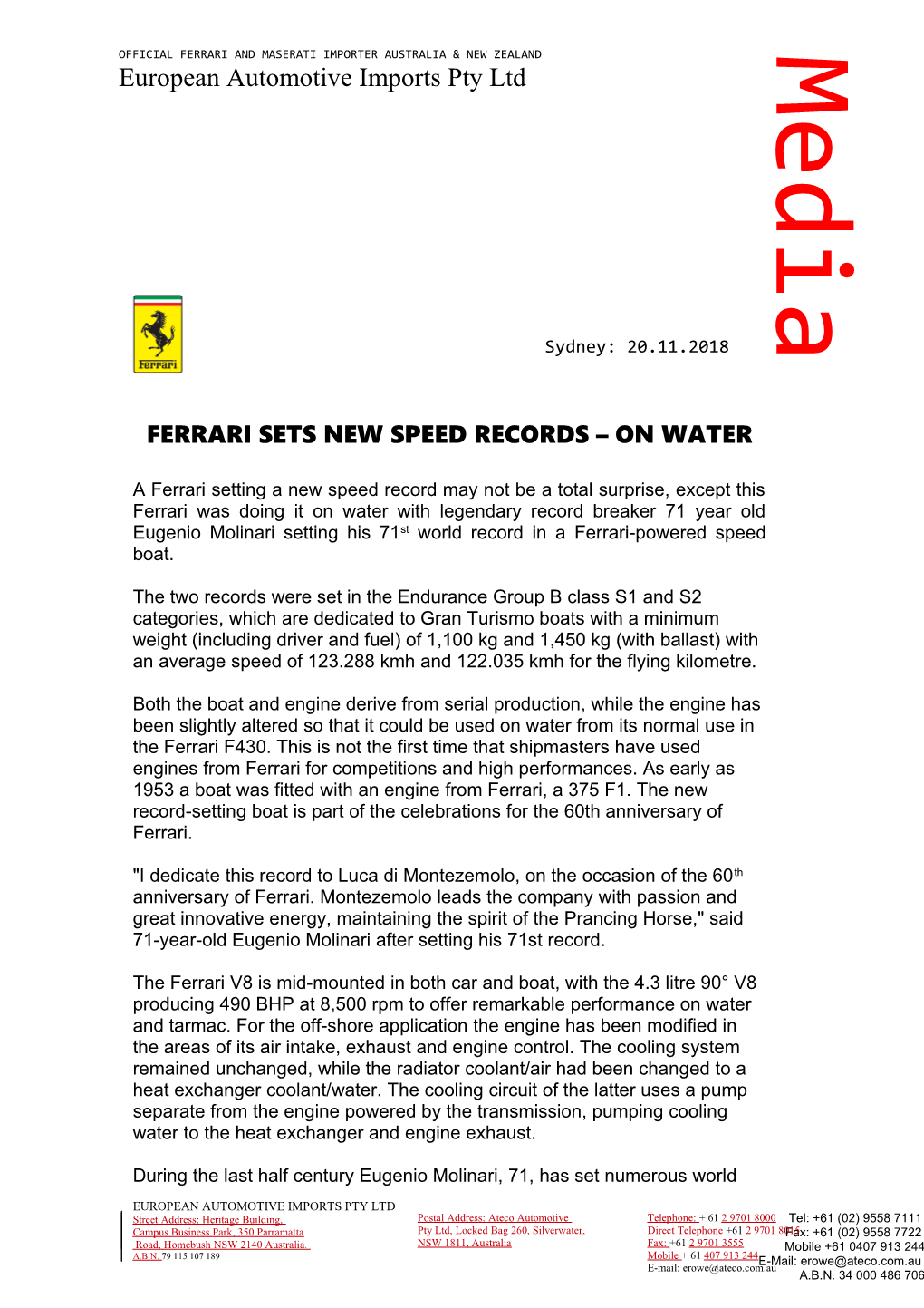 Ferrari Sets New Speed Records on Water