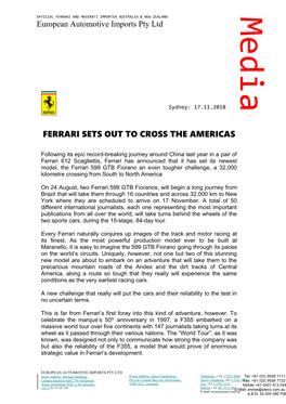 Ferrari Sets out to Cross the Americas
