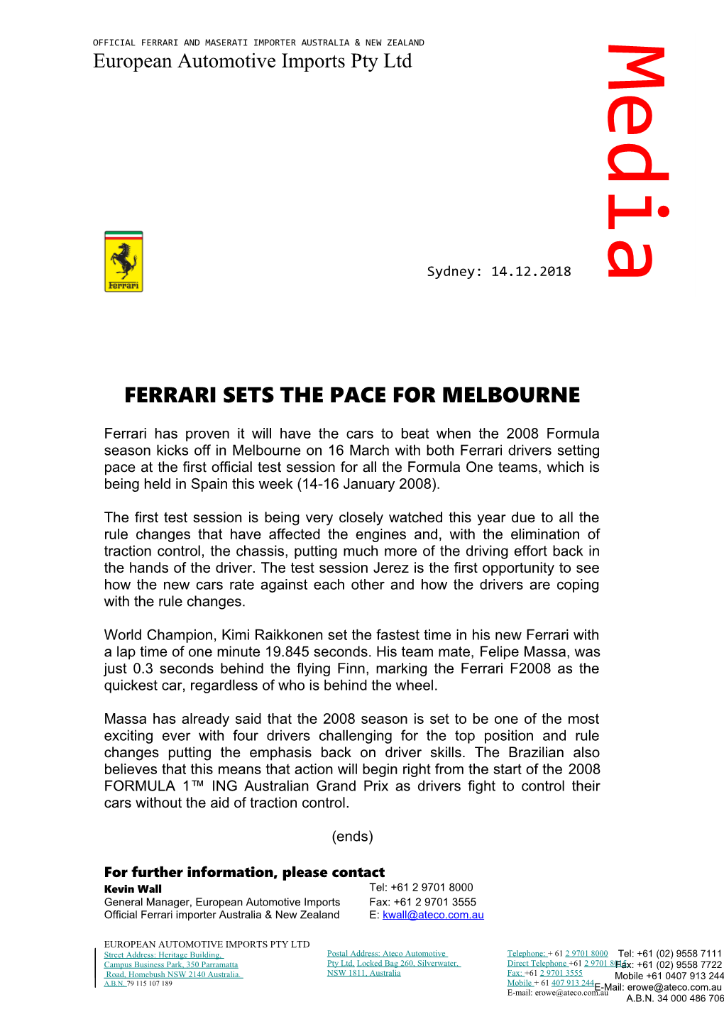 Ferrari Sets the Pace for Melbourne