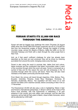 Ferrari Starts Its 32,000 Km Race Through the Americas