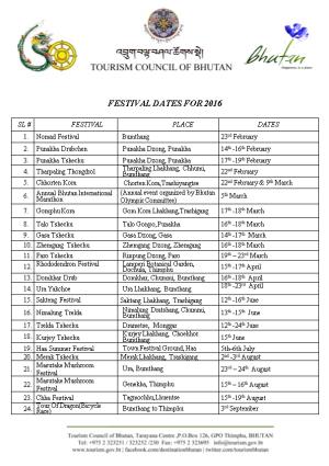 Festival Dates for 2016