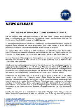 Fiat Delivers 3000 Cars to the Winter Olympics
