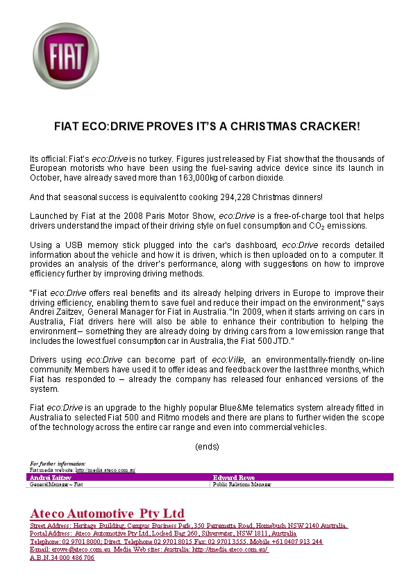 Fiat Eco:Drive Proves It S a Christmas Cracker!