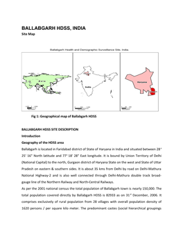 Fig 1: Geographical Map of Ballabgarh HDSS
