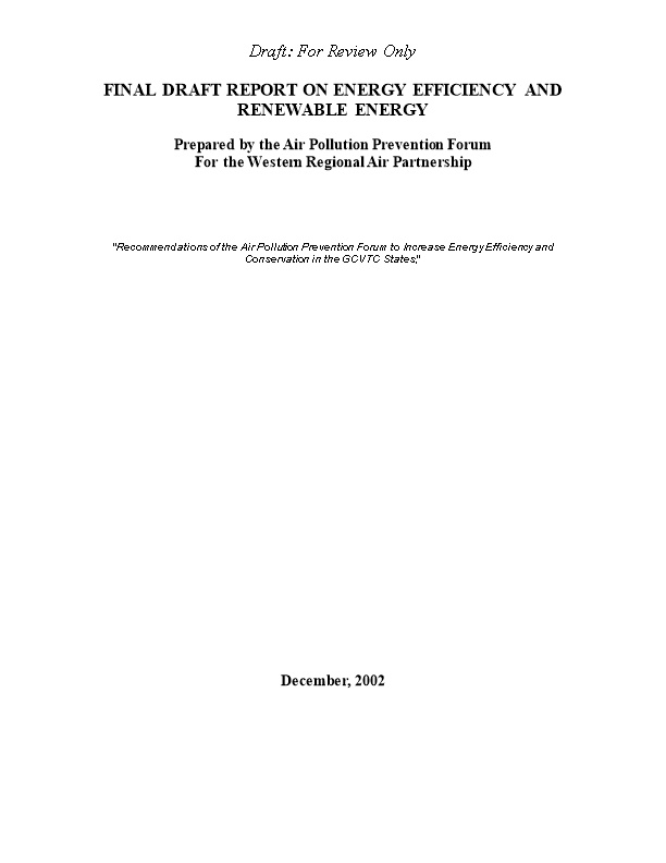 Final Draft Report on Energy Efficiency and Renewable Energy