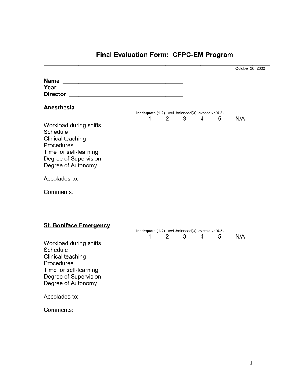 Final Evaluation Form: CFPC-EM Program