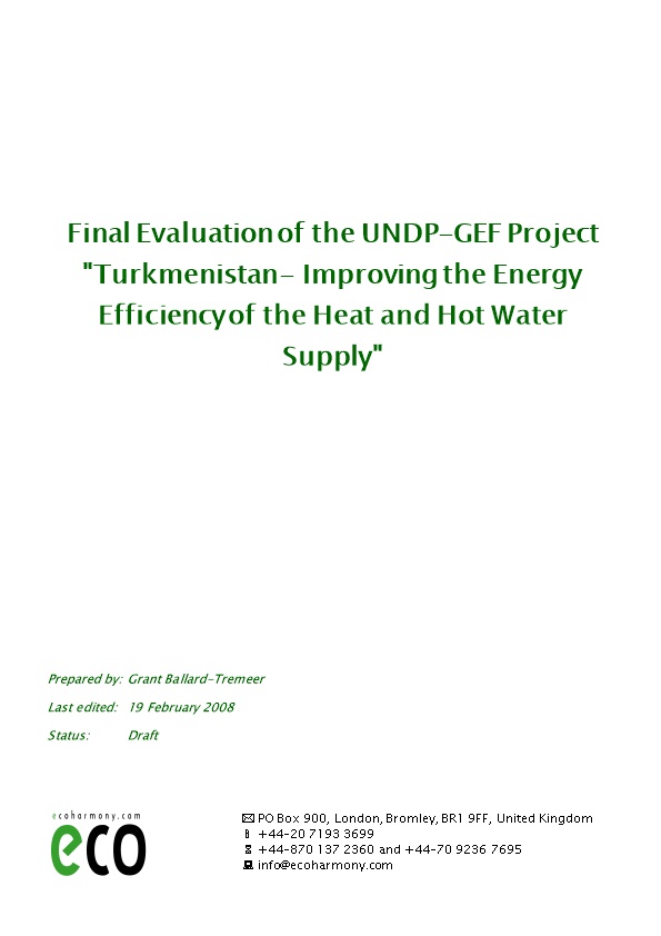 Final Evaluation of the UNDP-GEF Project Turkmenistan - Improving the Energy Efficiency