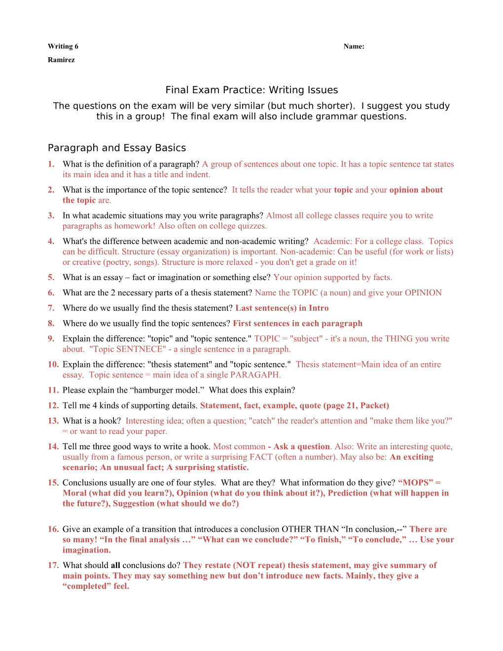 Final Exam Practice: Writing Issues