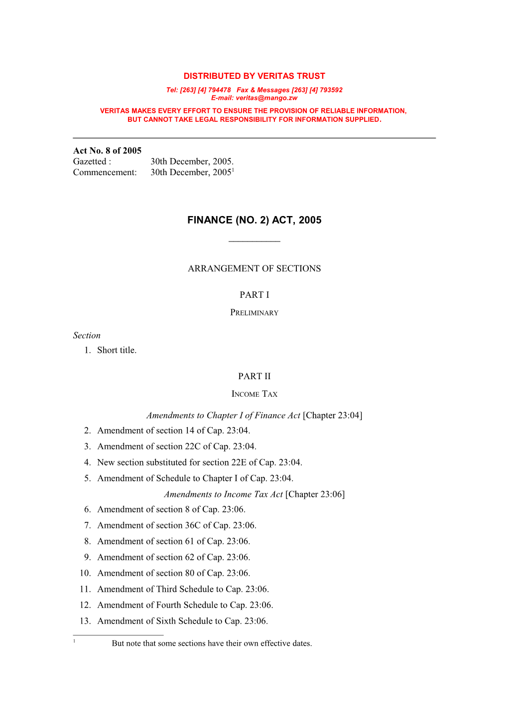 Finance (No. 2) Act, 2005 (No. 8 of 2005)