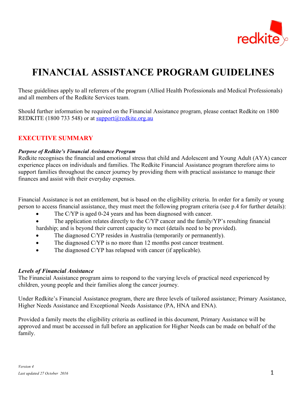 Financial Assistance Program Guidelines
