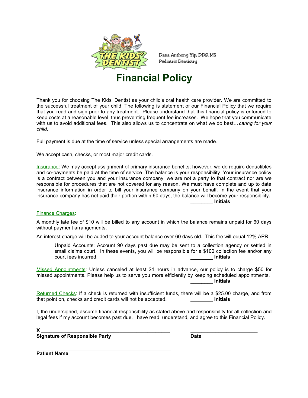 Financial Policy Printable Form Page 1 of 1