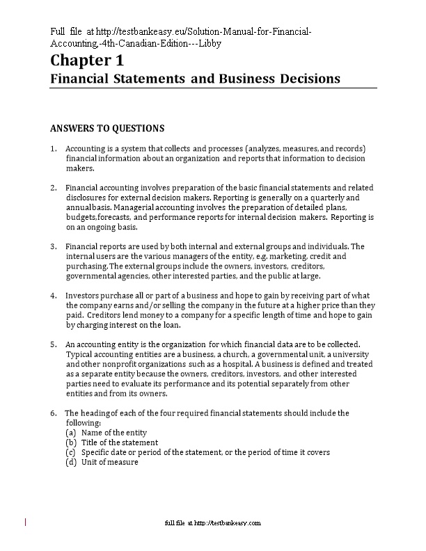 Financial Statements and Business Decisions