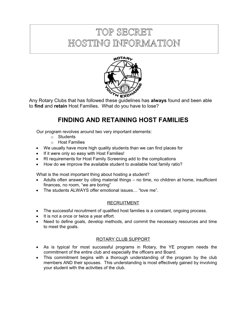 Finding and Retaining Host Families