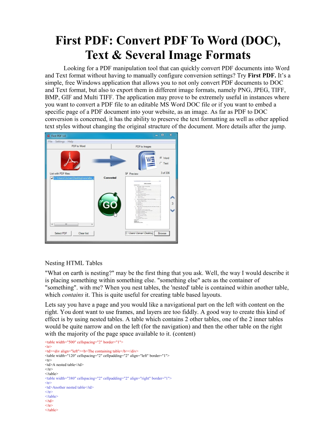 First PDF: Convert PDF to Word (DOC), Text & Several Image Formats