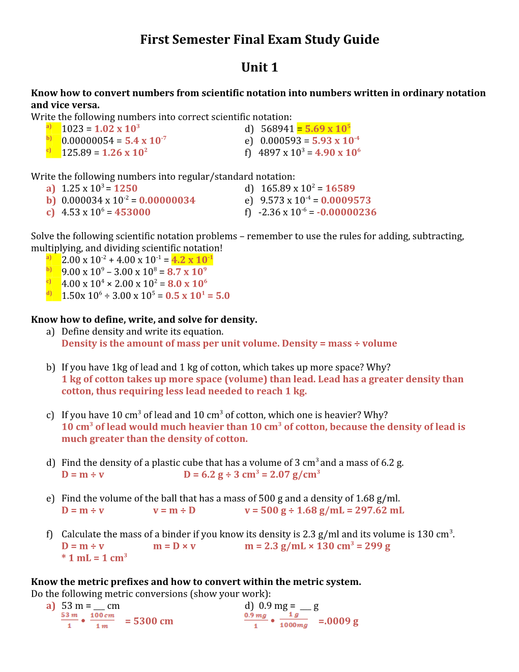 First Semesterfinal Exam Study Guide