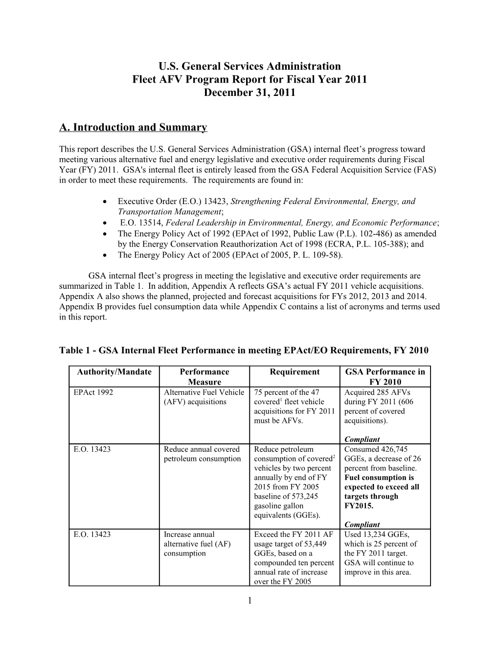 Fleet AFV Program Report for Fiscal Year 2011