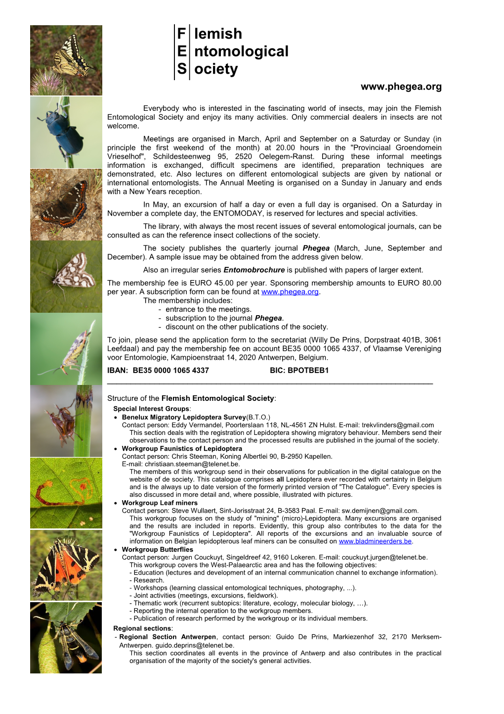 Flemish Entomological Societyapplication Form for Membership