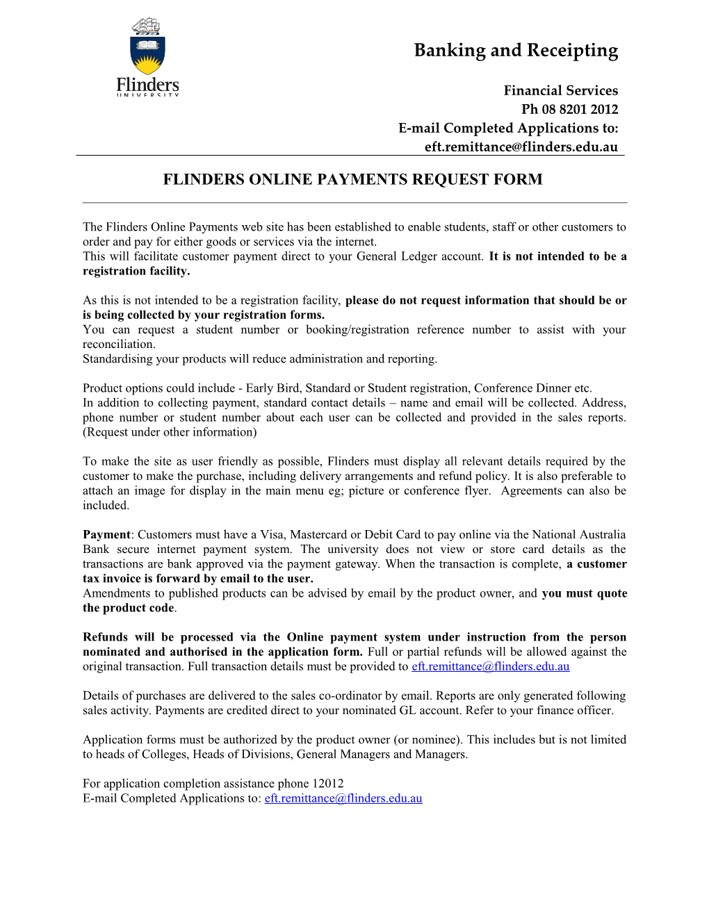 Flinders Online Payments Request Form