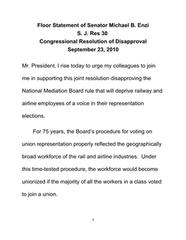 Floor Statement of Senator Michael B. Enzi