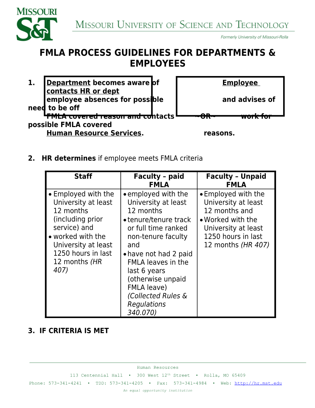 Fmla Process Guidelines for Departments & Employees