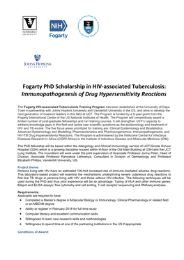 Fogarty Phd Scholarship in HIV-Associated Tuberculosis