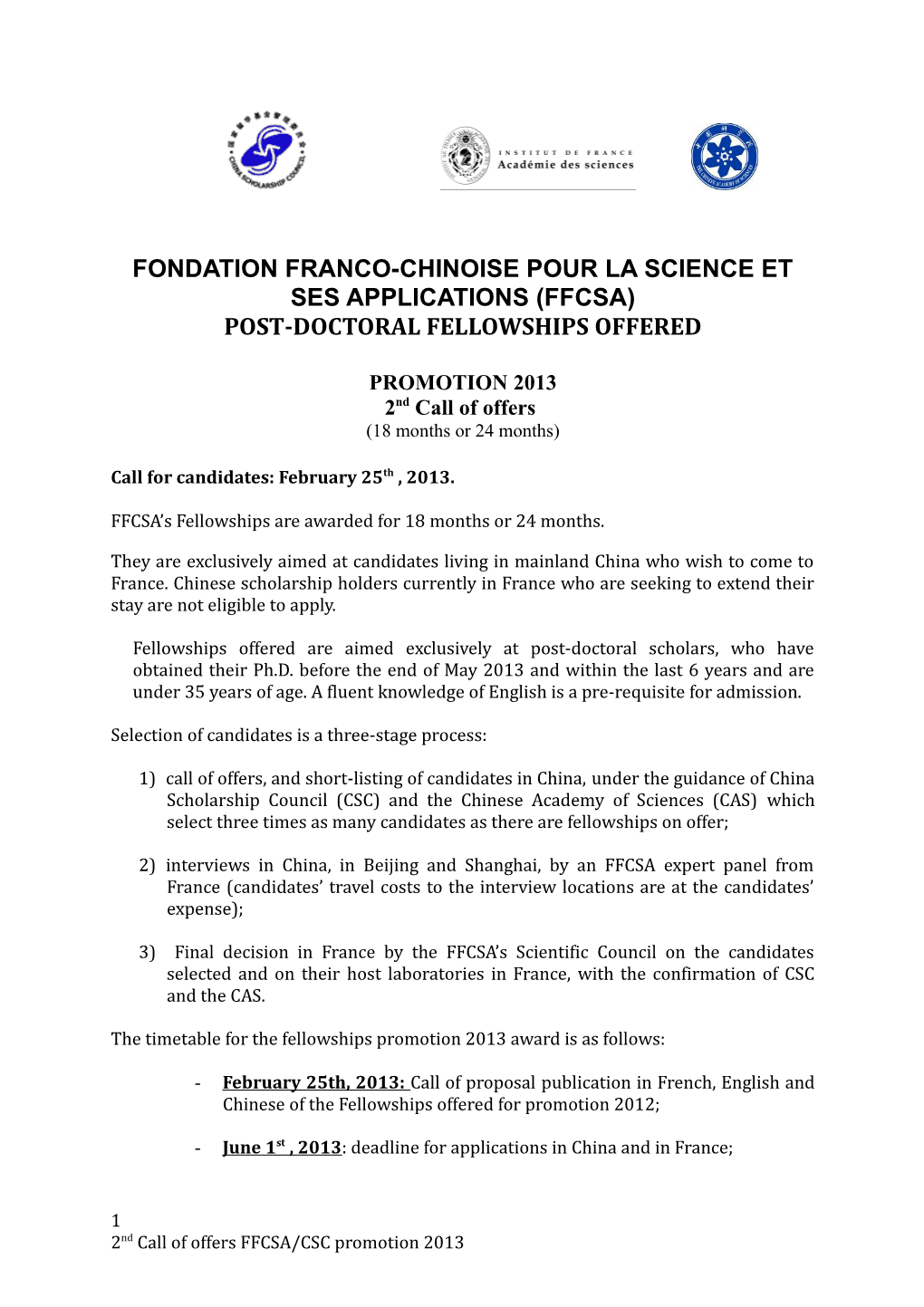 Fondation Franco-Chinoise Pour La Science Et Ses Applications (Ffcsa)