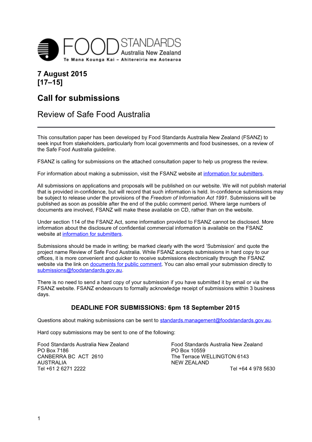Food Safety Australia Review Consultation Paper