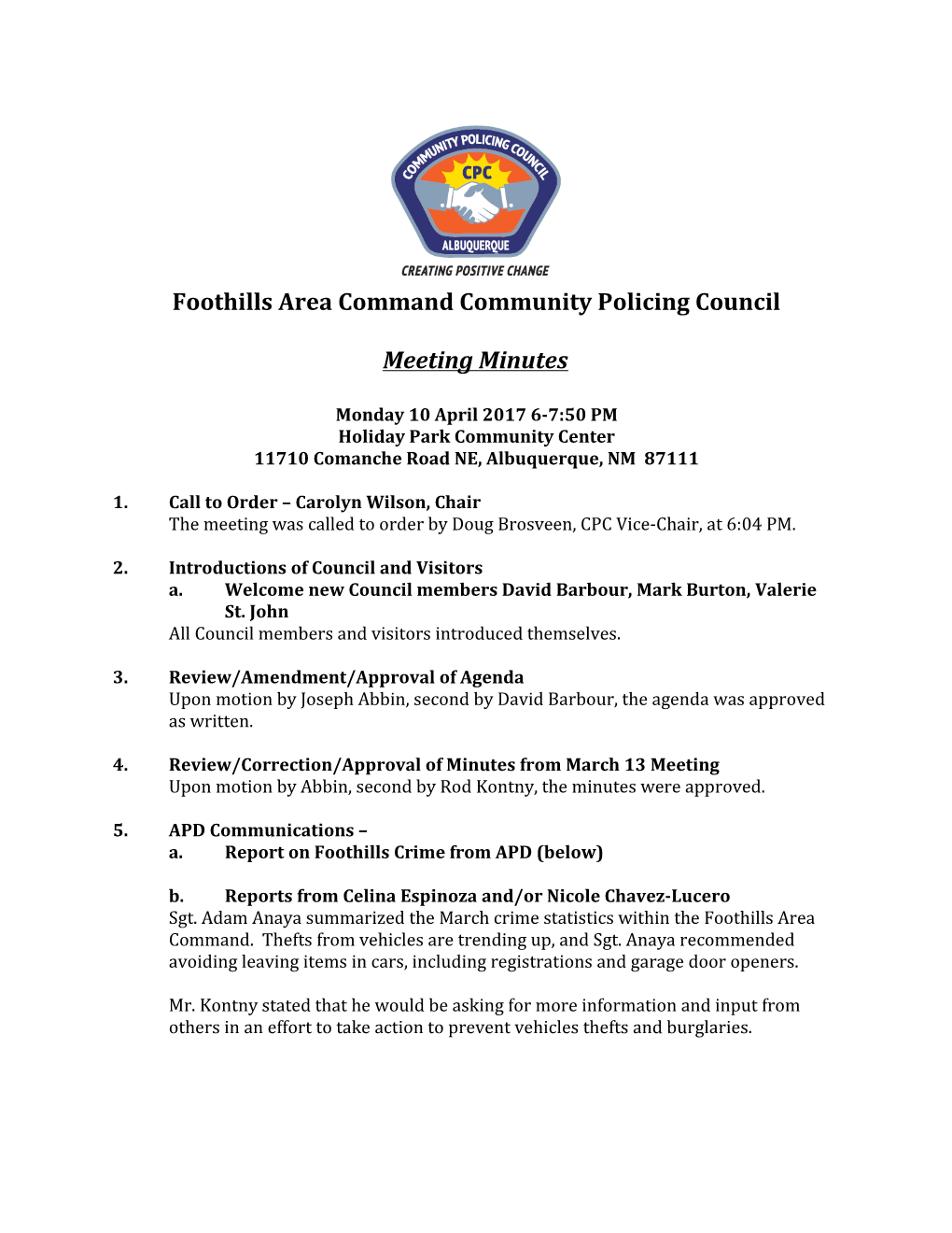 Foothills Area Command Community Policing Council