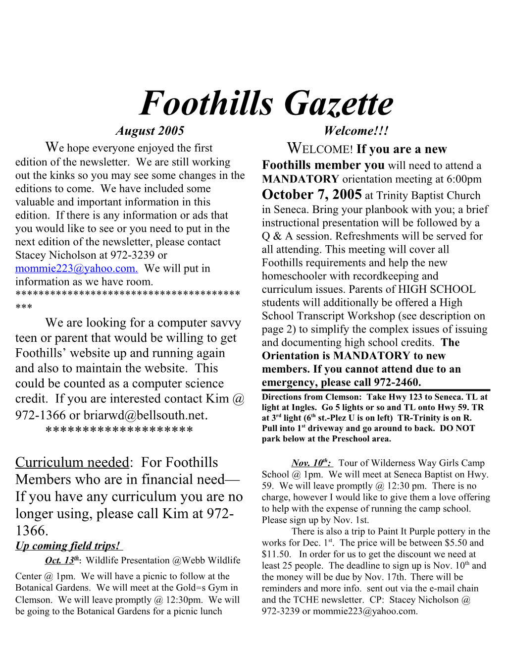 Foothills Gazette