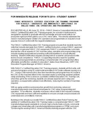 For Immediate Release for Imts 2014 Student Summit