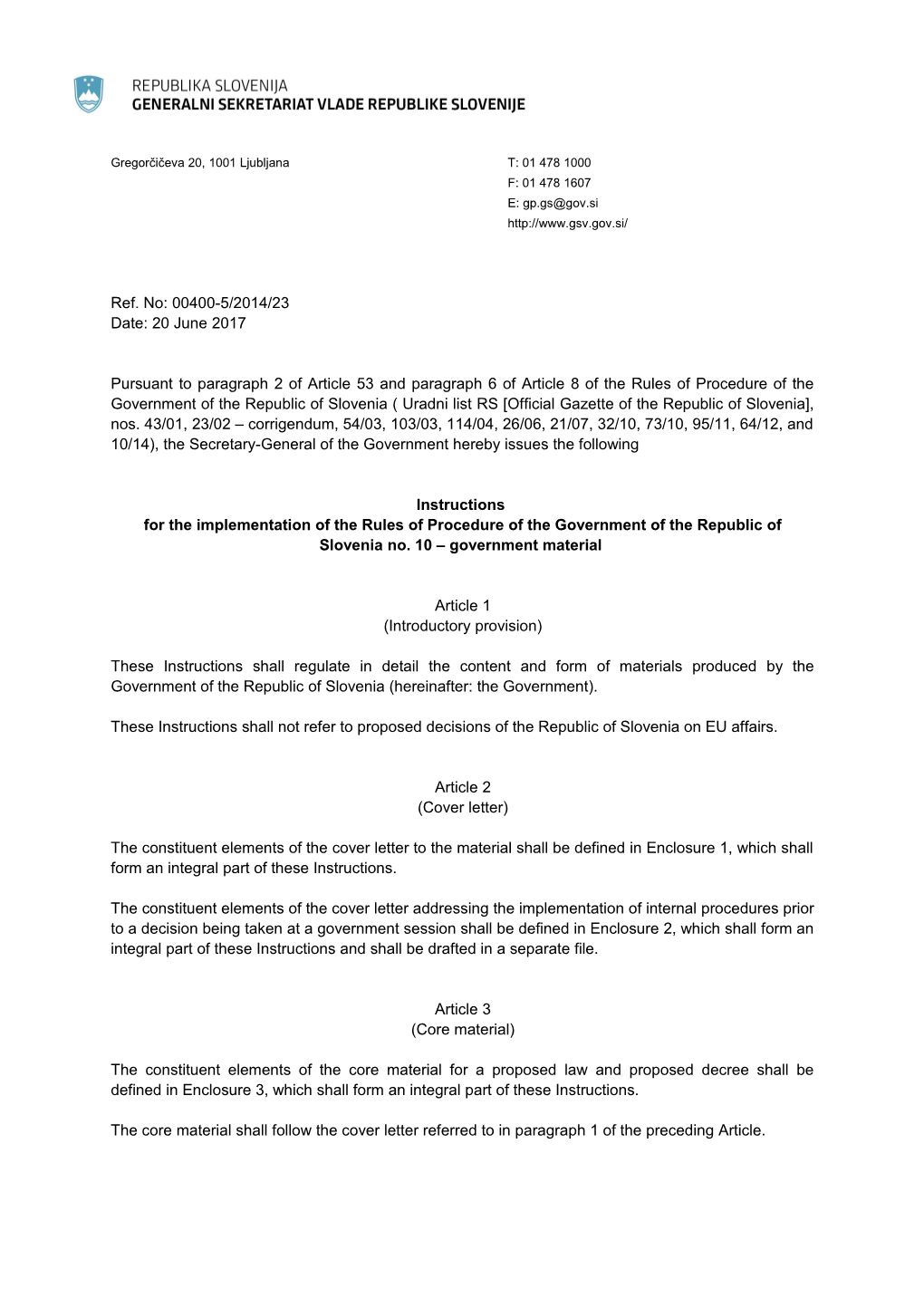For the Implementation of the Rules of Procedure of the Government of the Republic Of
