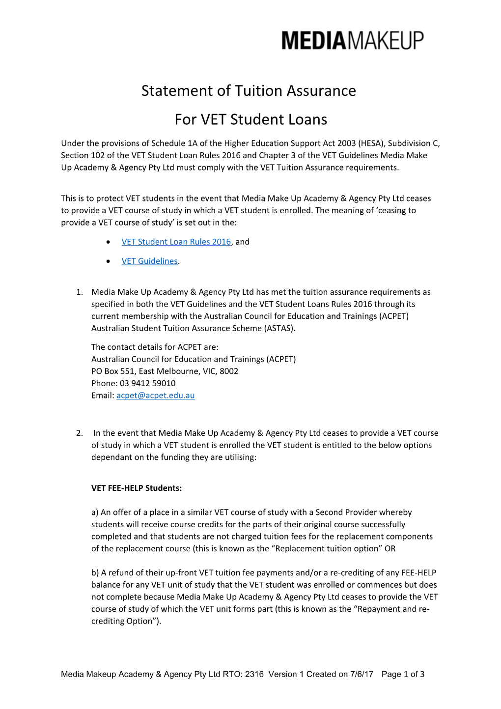 For VET Student Loans