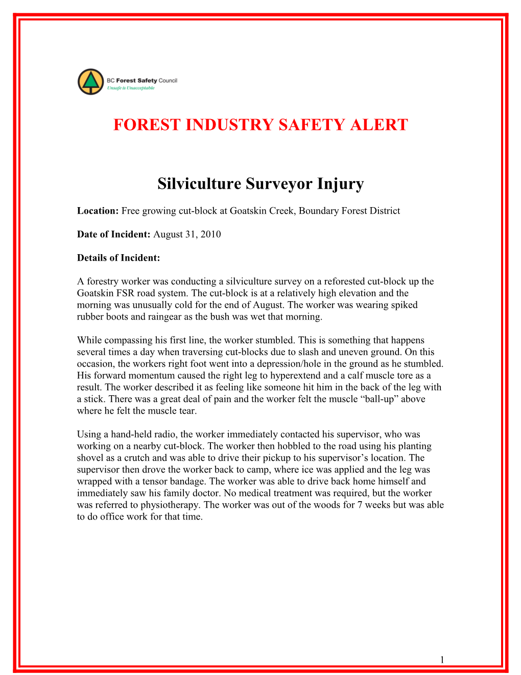 Forest Industry Safety Alert