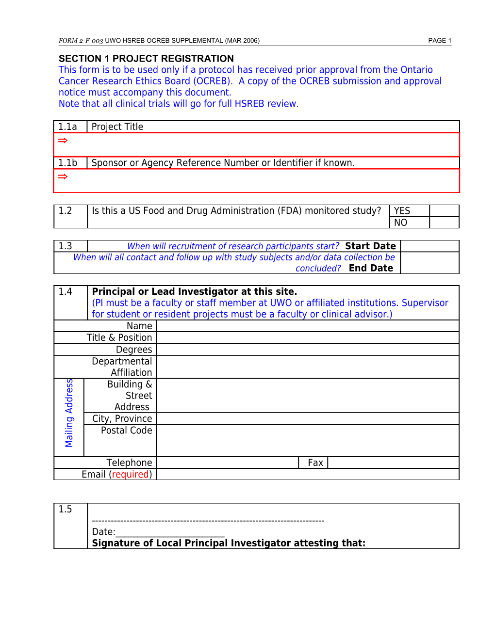 Form 2-F-003 Uwo Hsreb Ocreb Supplemental (Mar 2006) Page 1