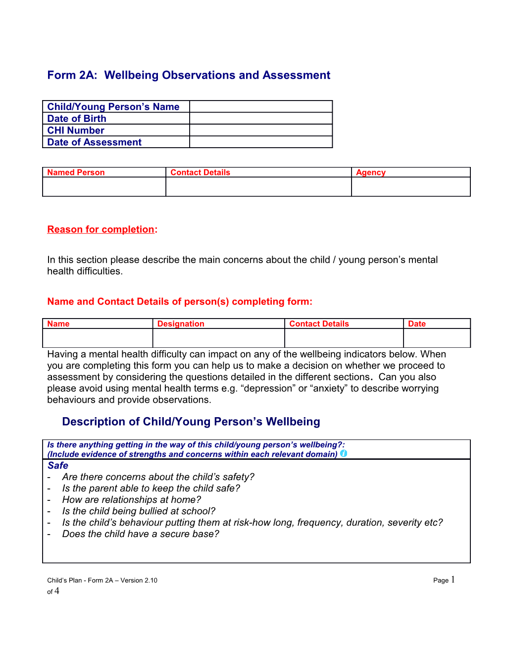 Form 2: Initial Assessment Form