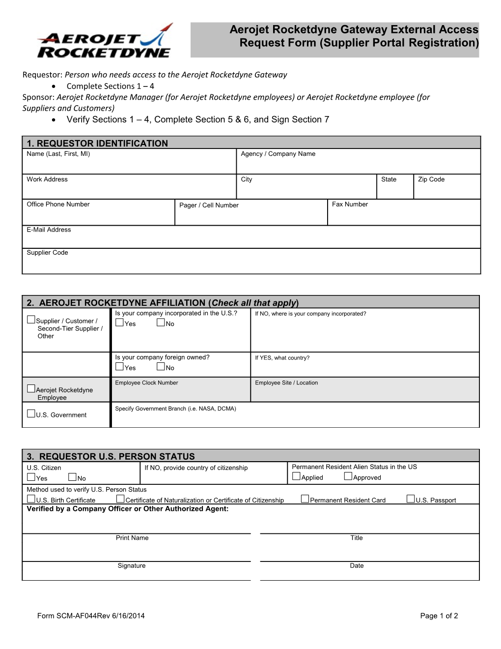 Form 5014-A, PWR Gateway External Access Request Form (Supplier Portal Registration)