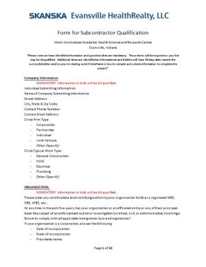 Form for Subcontractor Qualification