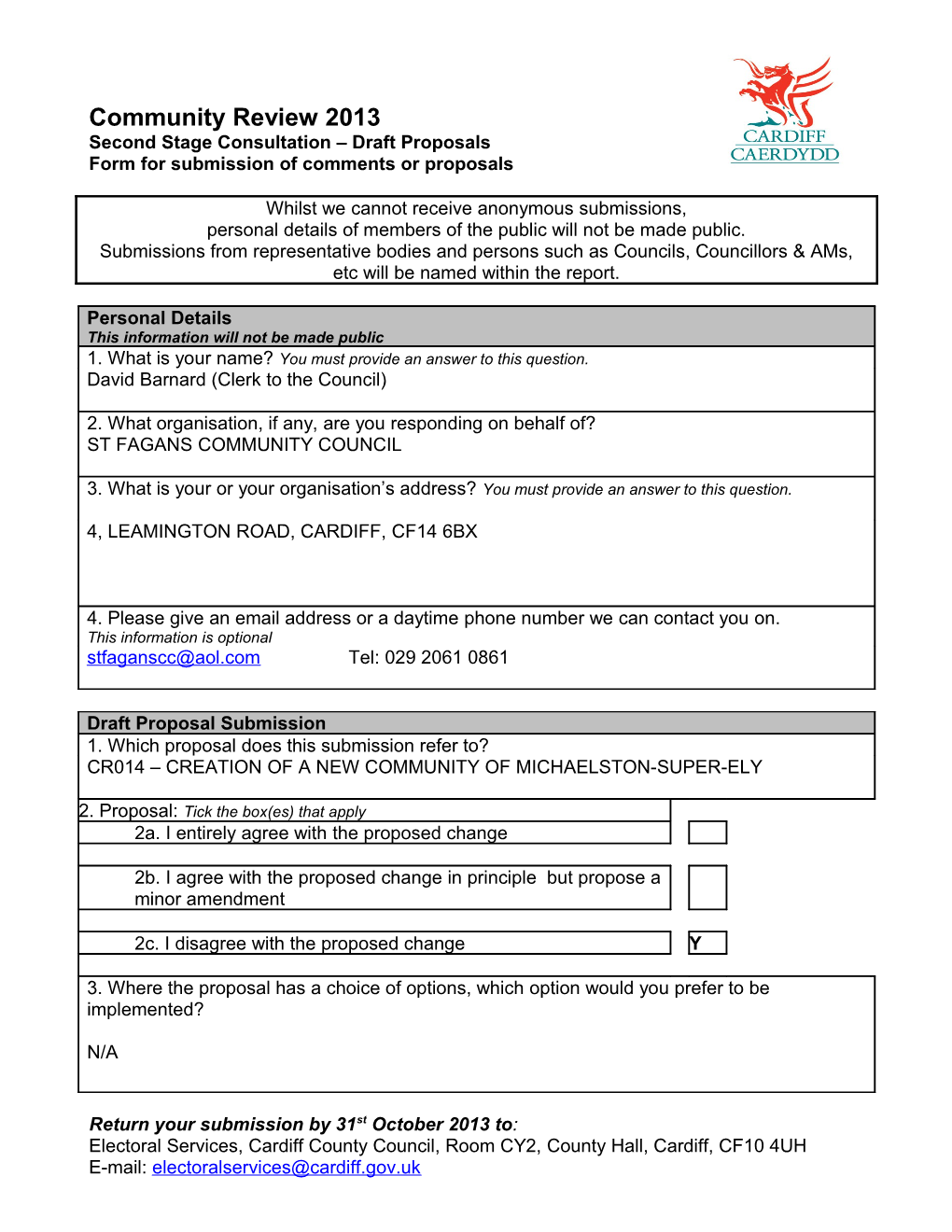 Form for Submission of Comments Or Proposals