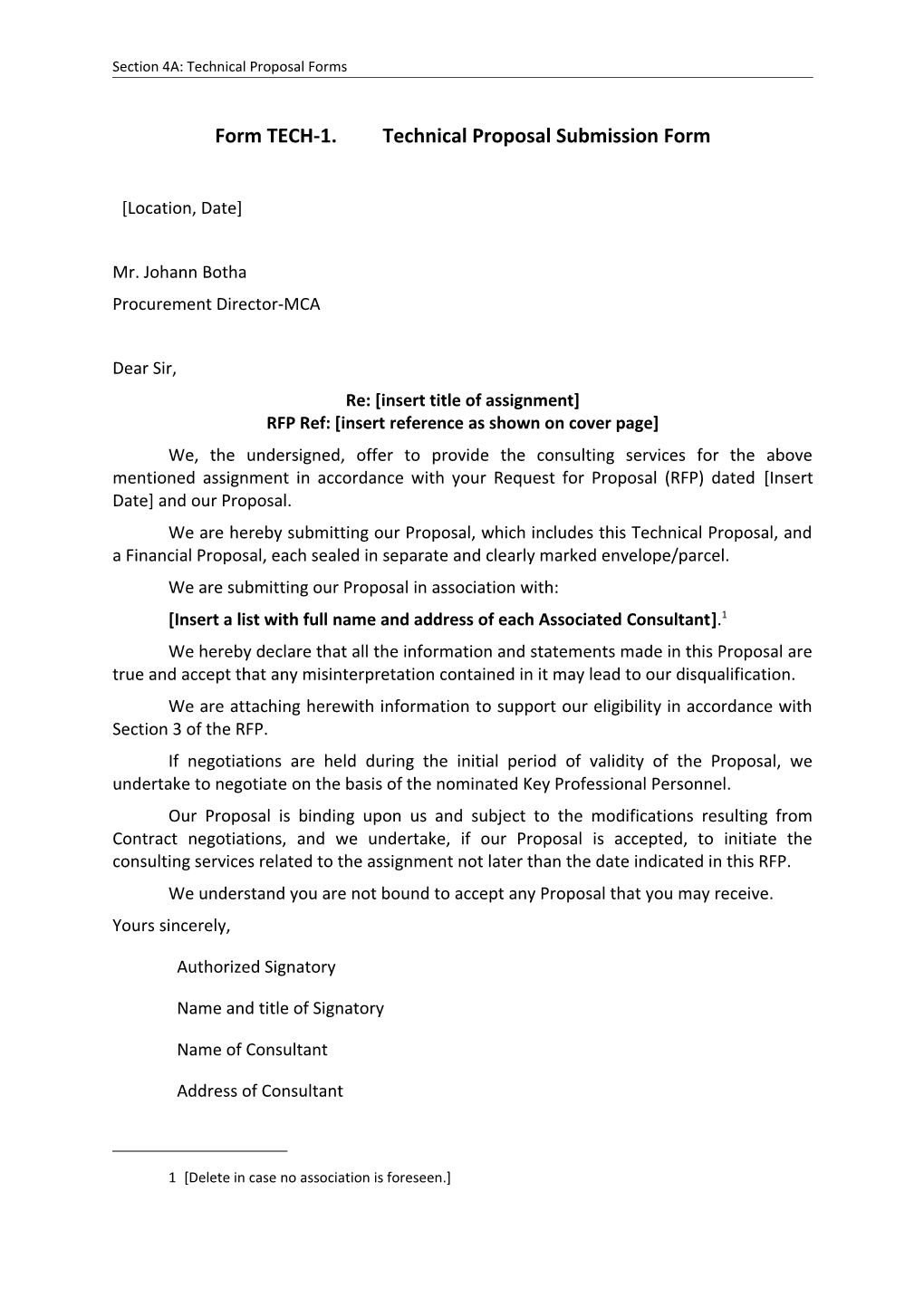 Form TECH 1 Technical Proposal Submission Form Docest