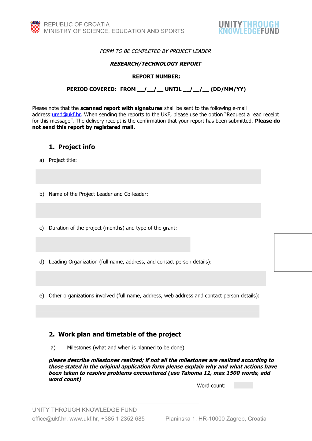 Form to Be Completed by Project Leader
