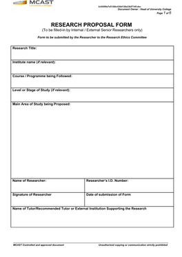 Form to Be Submitted by the Researcher to the Research Ethics Committee