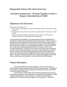 Formative Assessment: Working Together to Gain a Deeper Understanding of CABS