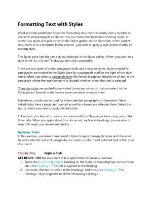 Formatting Text with Styles